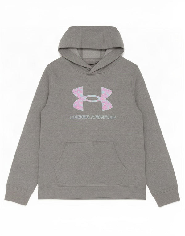 Under Armour Mädchen-Kapuzenpullover mit Grafik, 11–12 Jahre, Größe L, graue Baumwolle