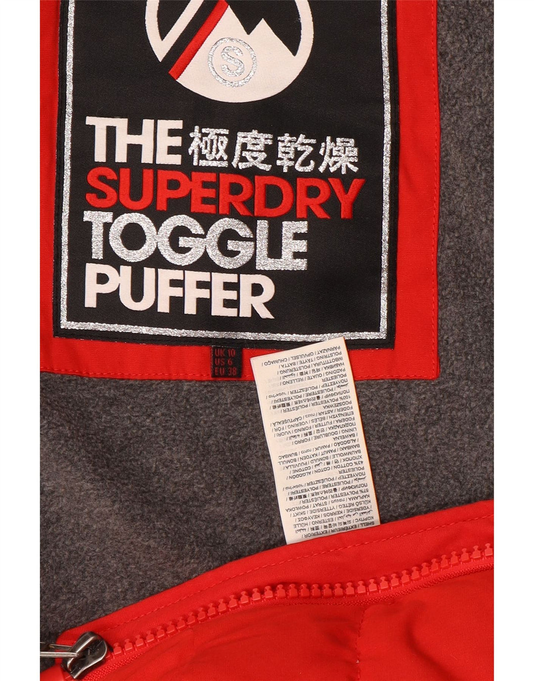 Superdry Wattierte Damenjacke mit Kapuze, UK 10, Größe S, Rot, Polyester