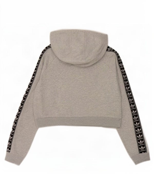 Adidas Damen Crop Graphic Hoodie Pullover UK 12 Mittelgrau Farbblock