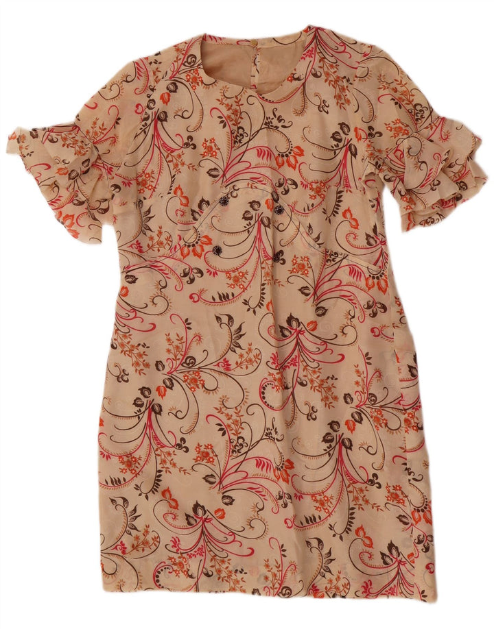 Vintage Damen Etuikleid UK 14 Medium Beige Floral