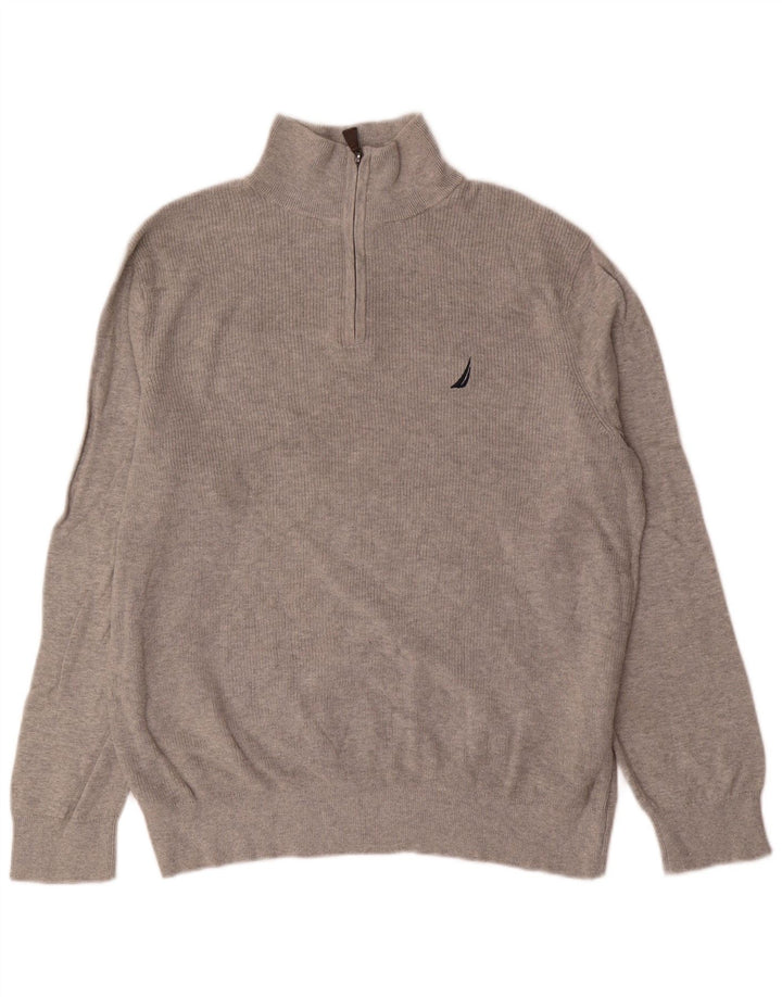 Nautica Herren-Pullover mit Reißverschluss am Hals, große graue Baumwolle