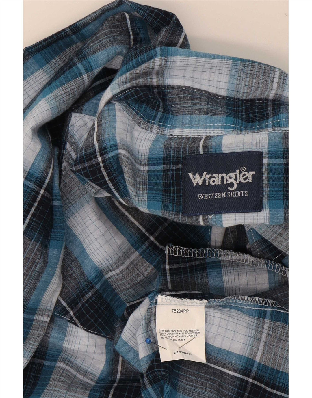 Wrangler Herrenhemd aus mittelblau karierter Baumwolle