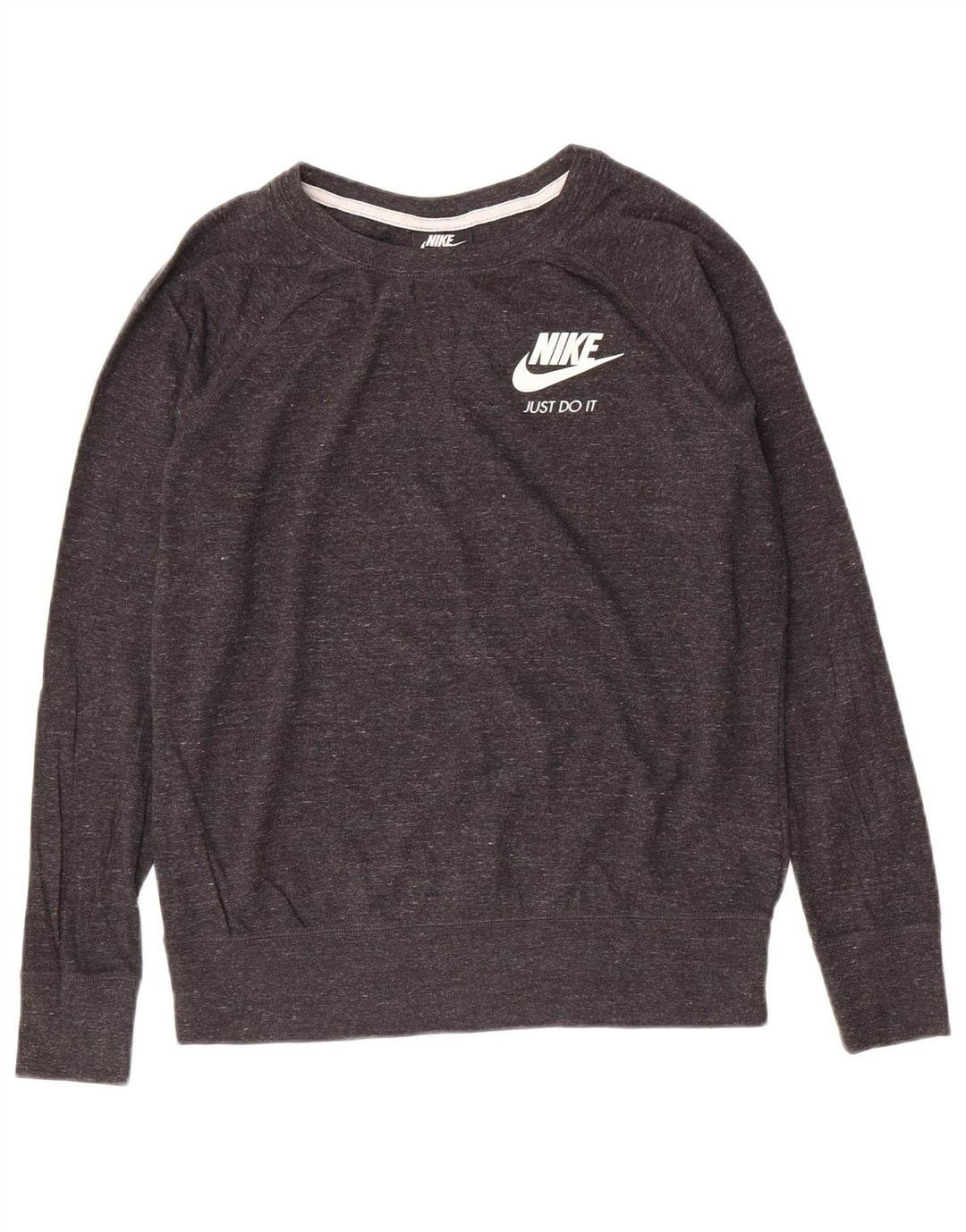 NIKE Womens Top Long Sleeve UK 14 Medium Grey Flecked Cotton