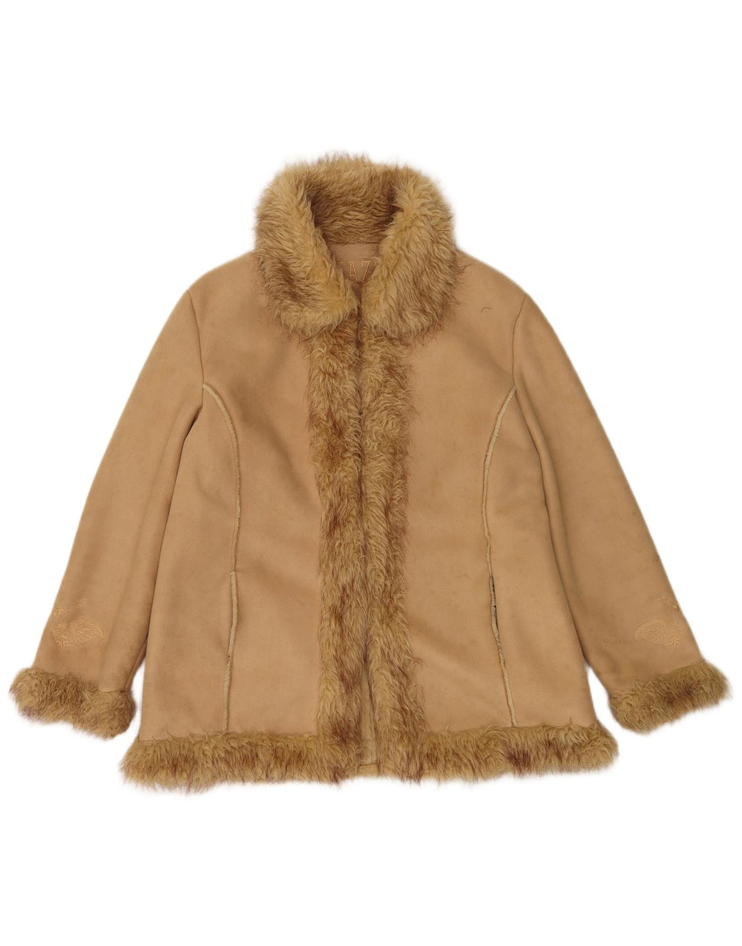 Vintage Damen offene Sherpa-Jacke UK 14 Large Beige Polyester