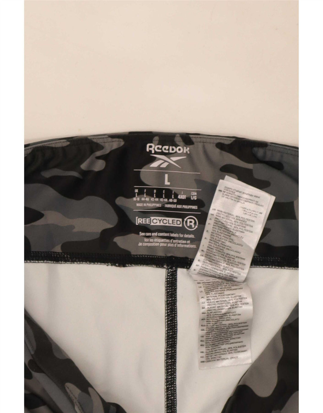 Reebok Damen Leggings UK 16/18 Large Grau Camouflage Polyester