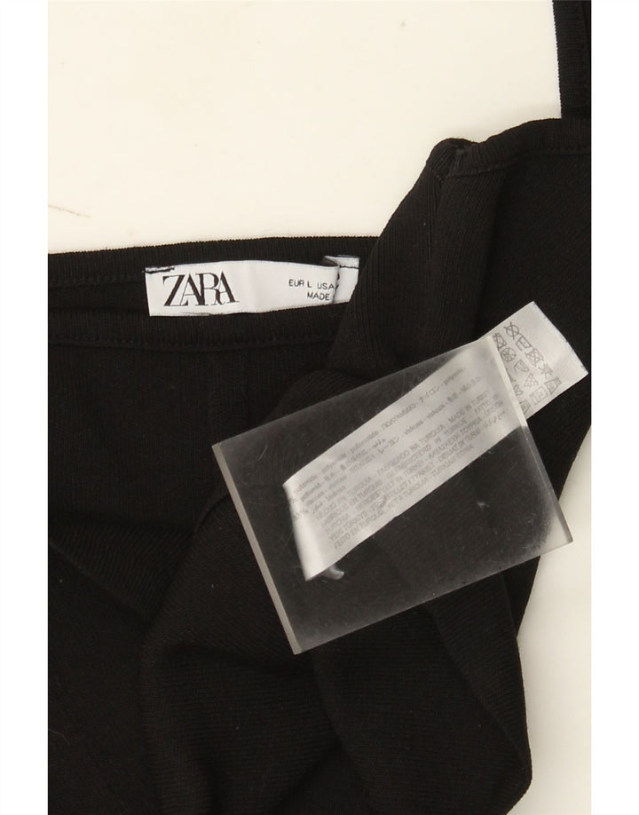Zara Damen Ärmelloses Crop Top UK 14 Large Schwarz Polyamid
