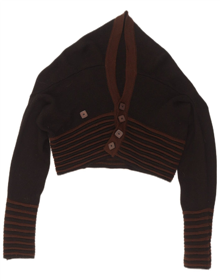 Vintage Damen Crop Cardigan Pullover IT 44 Medium Schwarz gestreift