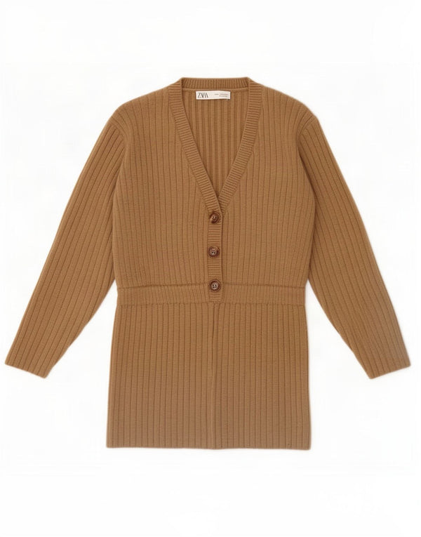 Zara Damen-Pullover mit V-Ausschnitt, UK 12, Mittelbraun, Acryl