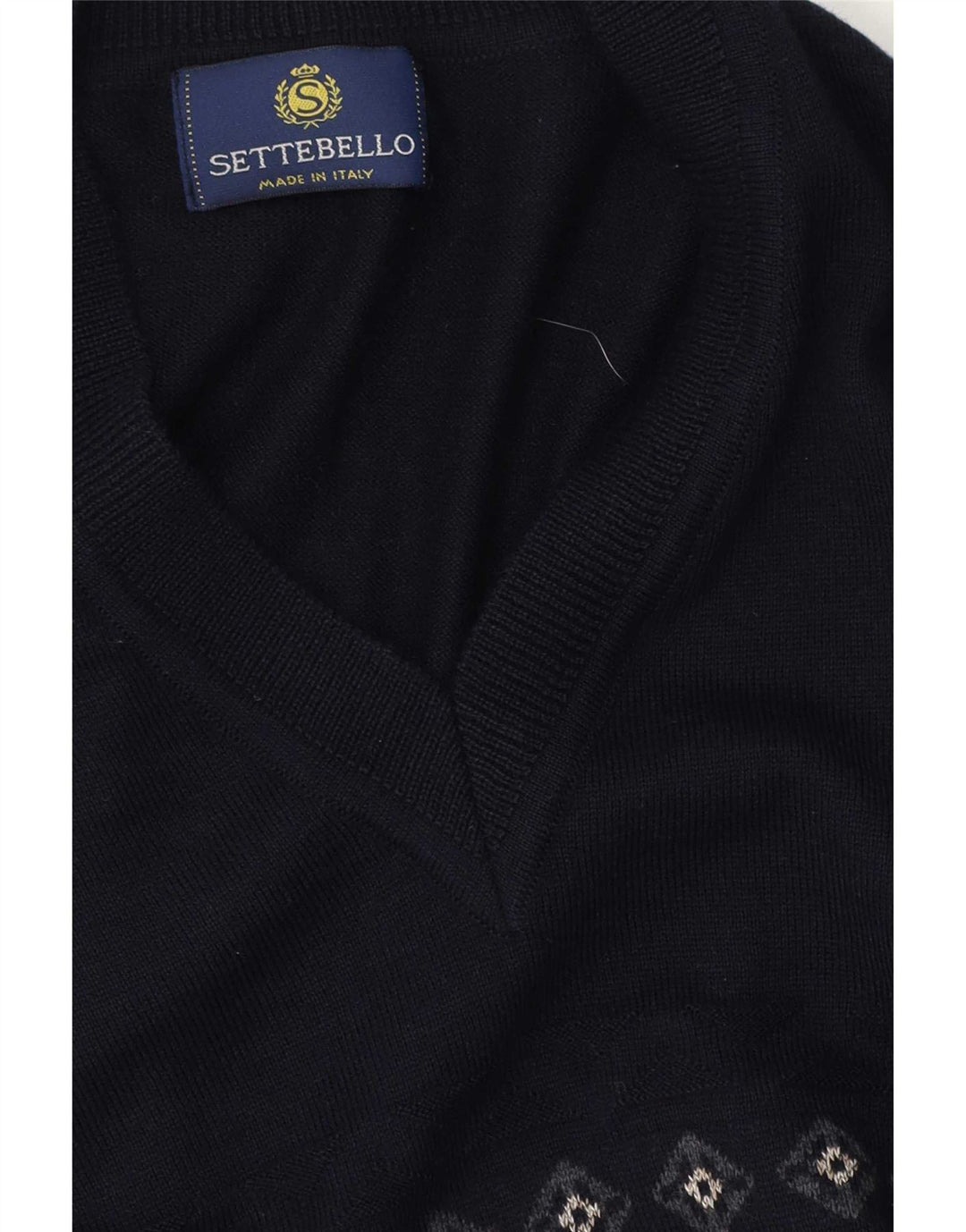 Settebello Herren-Pullover mit V-Ausschnitt, groß, Marineblau, Fair Isle