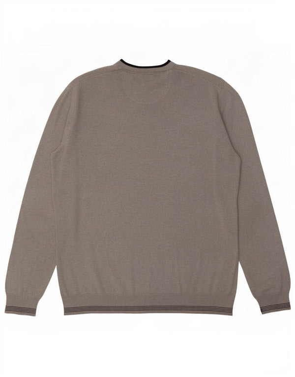 Hugo Boss Herren-Pullover mit V-Ausschnitt, 2XL, graues Nadelstreifen-Acryl