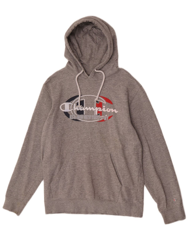 Champion Womens Graphic Hoodie Pullover UK 16 Große graue Baumwolle