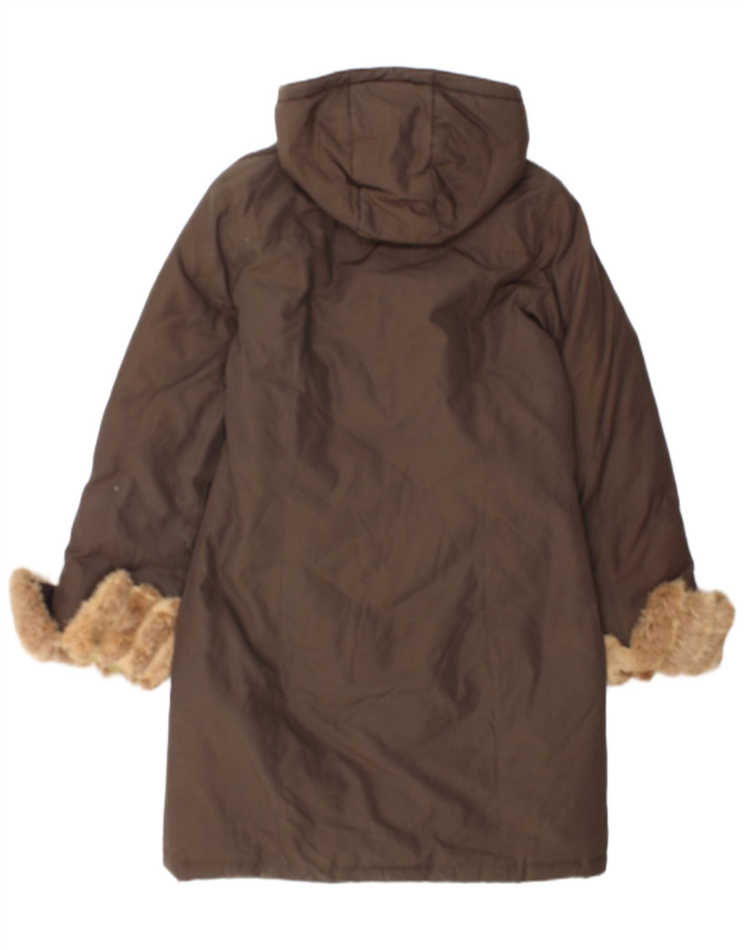 Woolrich Wattierter Damenmantel mit Kapuze, UK 14, mittelbraune Baumwolle