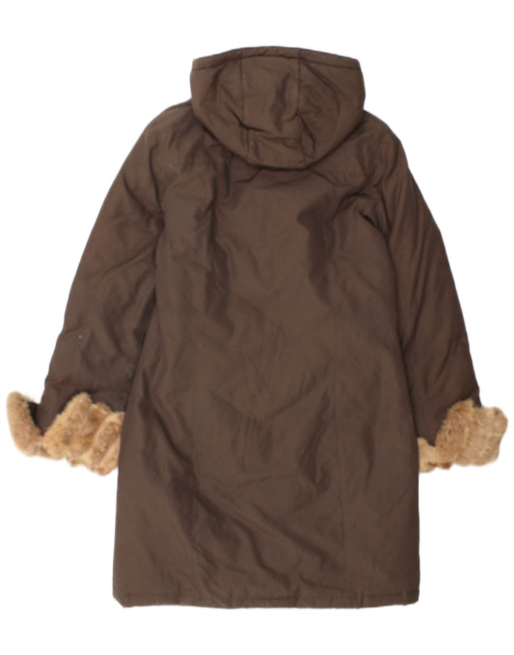 Woolrich Wattierter Damenmantel mit Kapuze, UK 14, mittelbraune Baumwolle