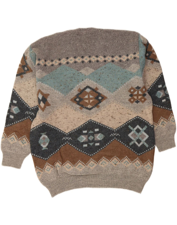 SOUTH COAST Herren-Pullover mit V-Ausschnitt IT 54 XL Graue Fair-Isle-Wolle