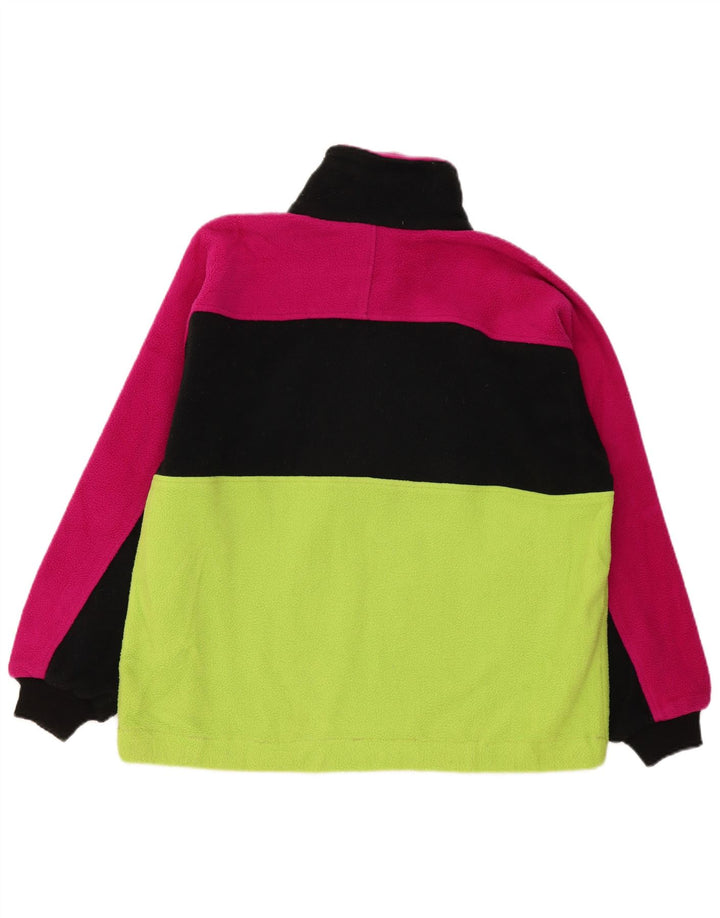Vintage Herren-Fleecepullover mit Reißverschluss am Hals, Mittelgrünes Farbblock-Polyester