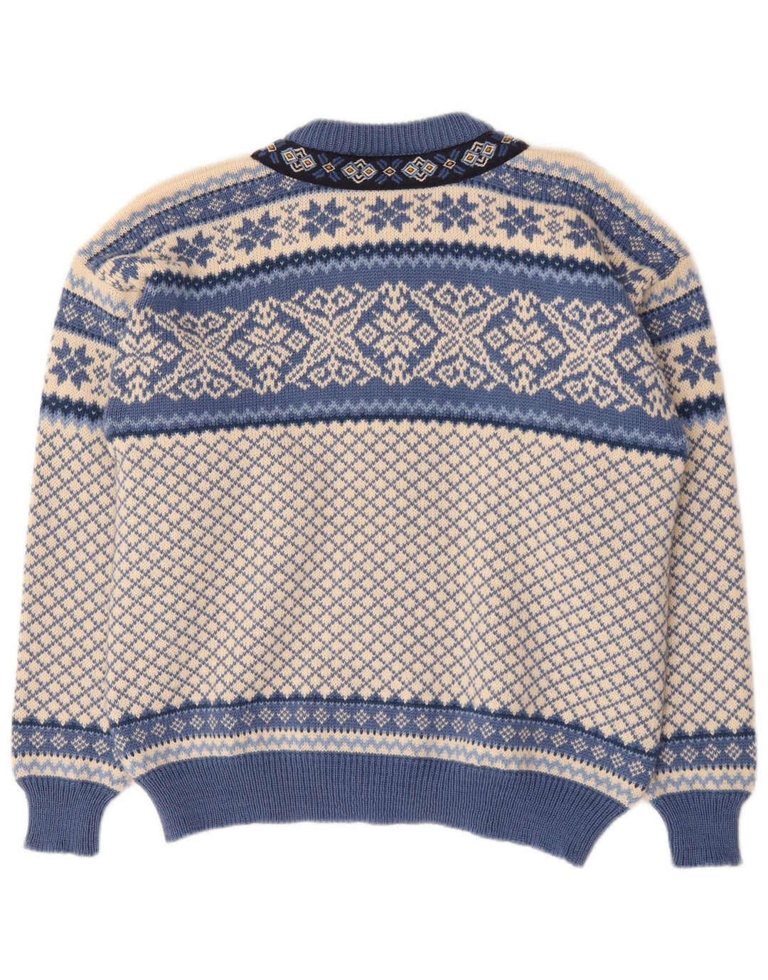 Vintage Herren Cardigan Pullover Mittelblau Fair Isle