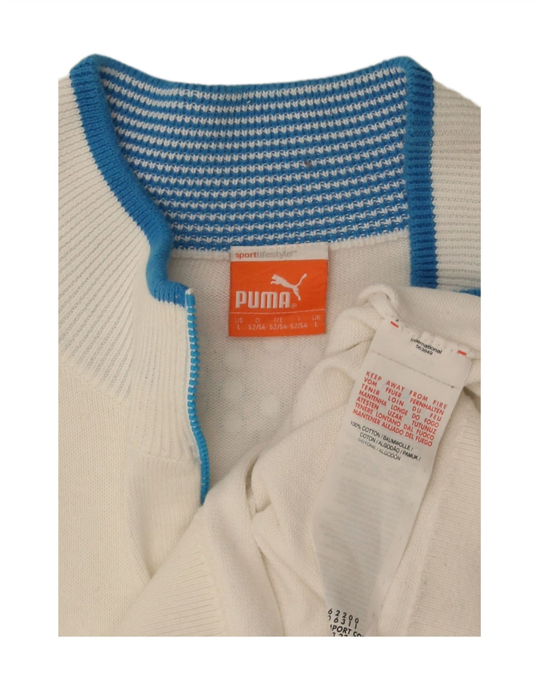 Puma Herren-Pullover mit Reißverschluss am Hals, groß, weiß gestreift, Baumwolle