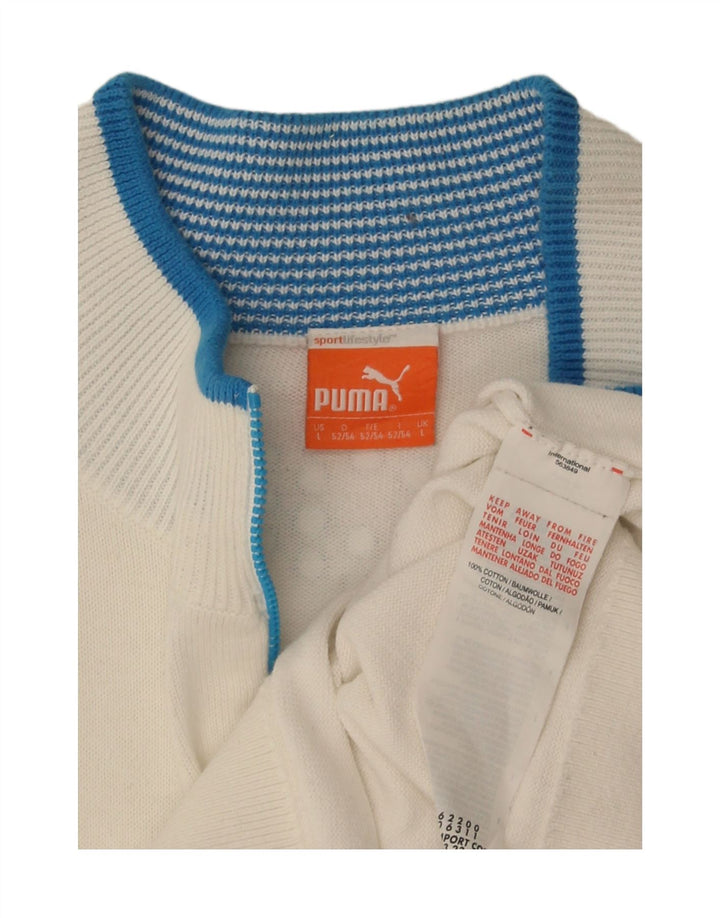 Puma Herren-Pullover mit Reißverschluss am Hals, groß, weiß gestreift, Baumwolle