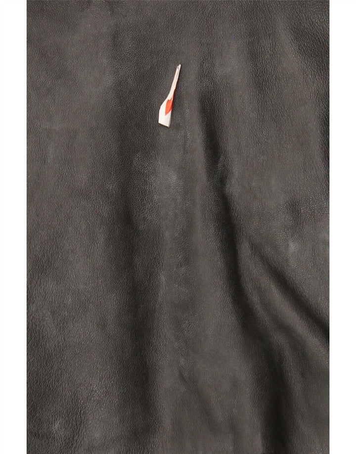 Vintage Herren Militär Zweireiher Ledermantel UK 36 Small Schwarz