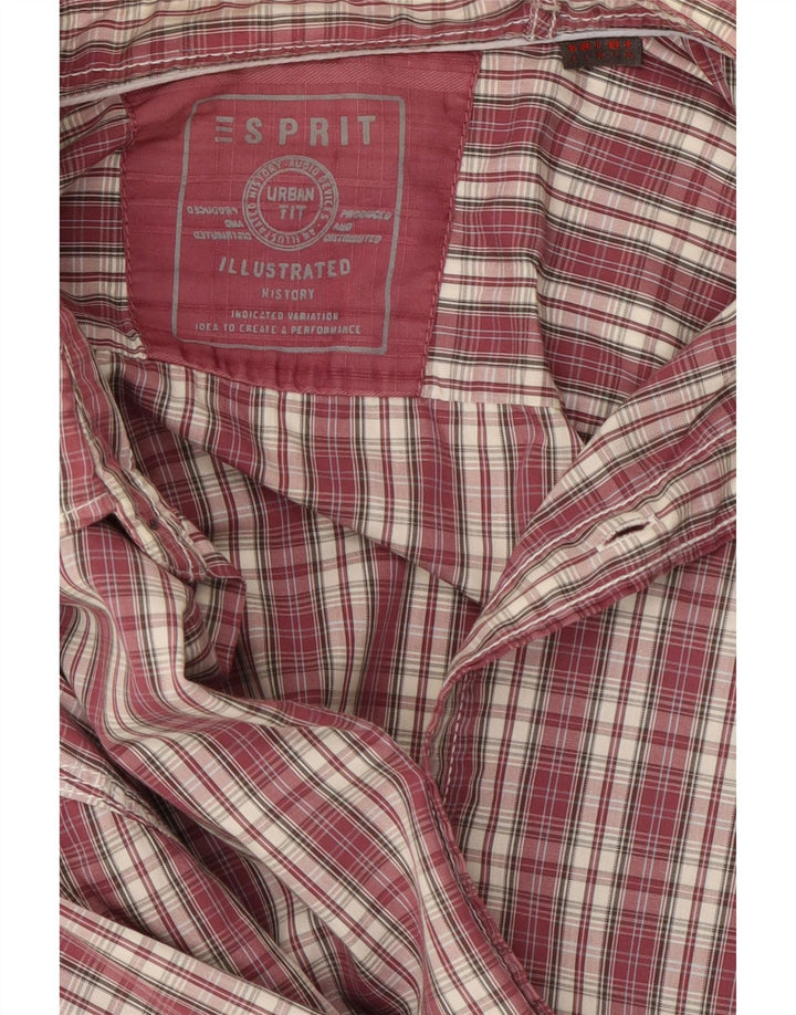 ESPRIT Mens Shirt Large Burgundy Plaid Cotton Vintage Esprit and Second-Hand Esprit from Messina Hembry 