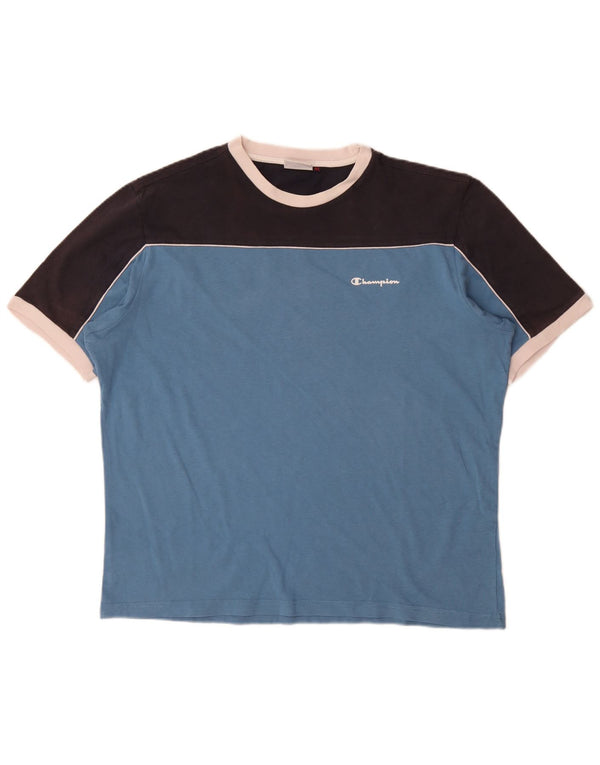 Champion Herren T-Shirt Top XL Blau Colourblock Baumwolle