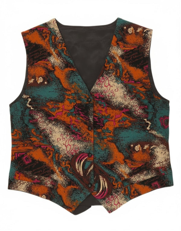 Vintage Damen Weste mit abstraktem Muster UK 14 Medium Mehrfarbig