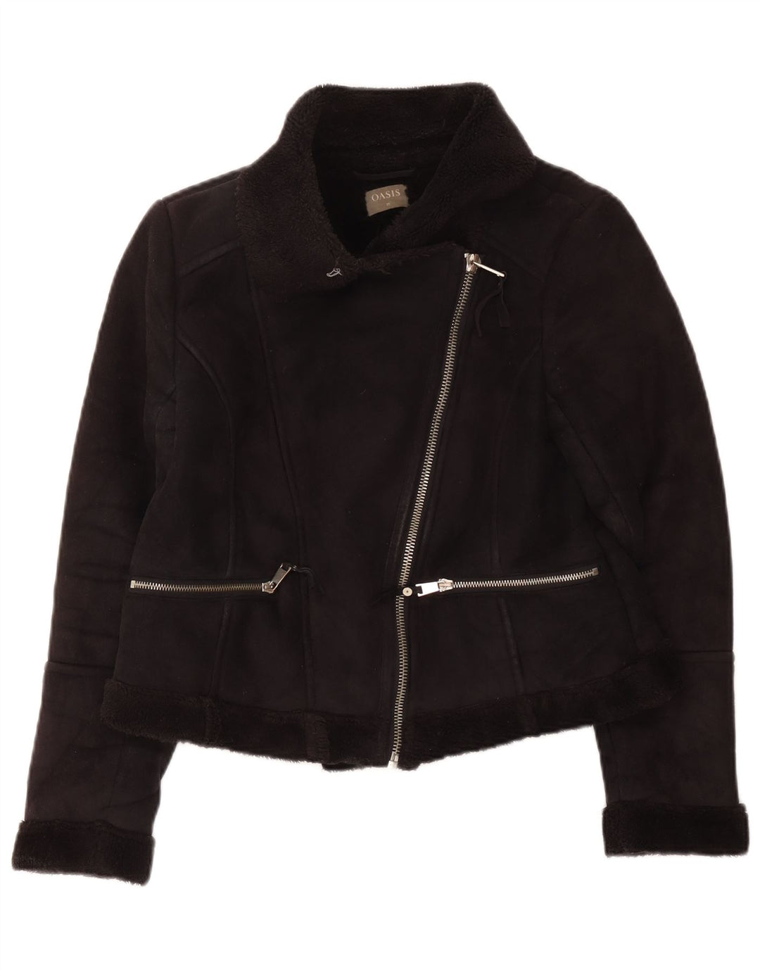 Oasis Damen Sherpa Bikerjacke UK 14 Medium Schwarz Polyester