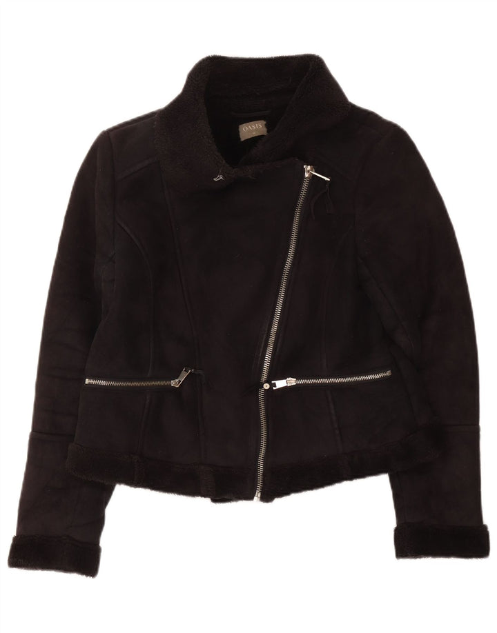 Oasis Damen Sherpa Bikerjacke UK 14 Medium Schwarz Polyester