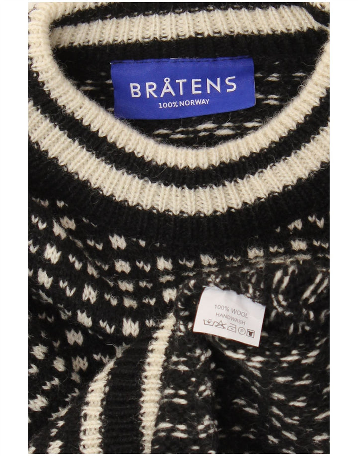 Bratens Herren-Pullover mit U-Boot-Ausschnitt, Mittelschwarz, geometrische Wolle