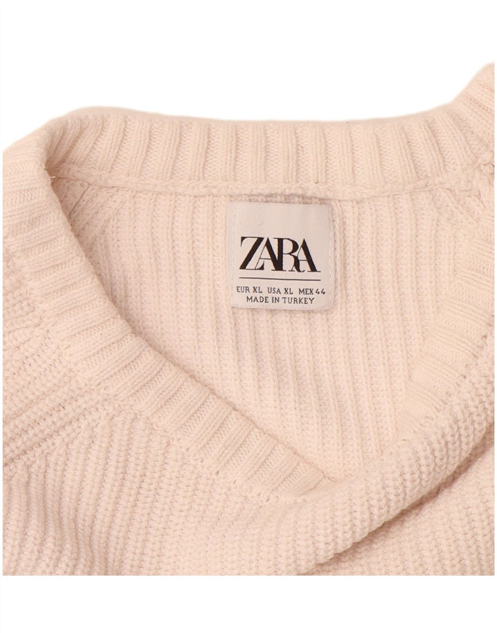 ZARA Mens Boat Neck Jumper Sweater XL Off White
