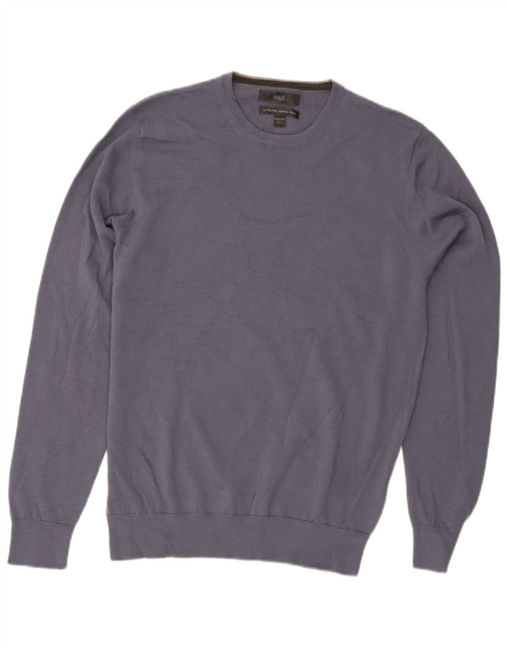Marks & Spencer Herren-Pullover mit Rundhalsausschnitt, mittelblaue Wolle