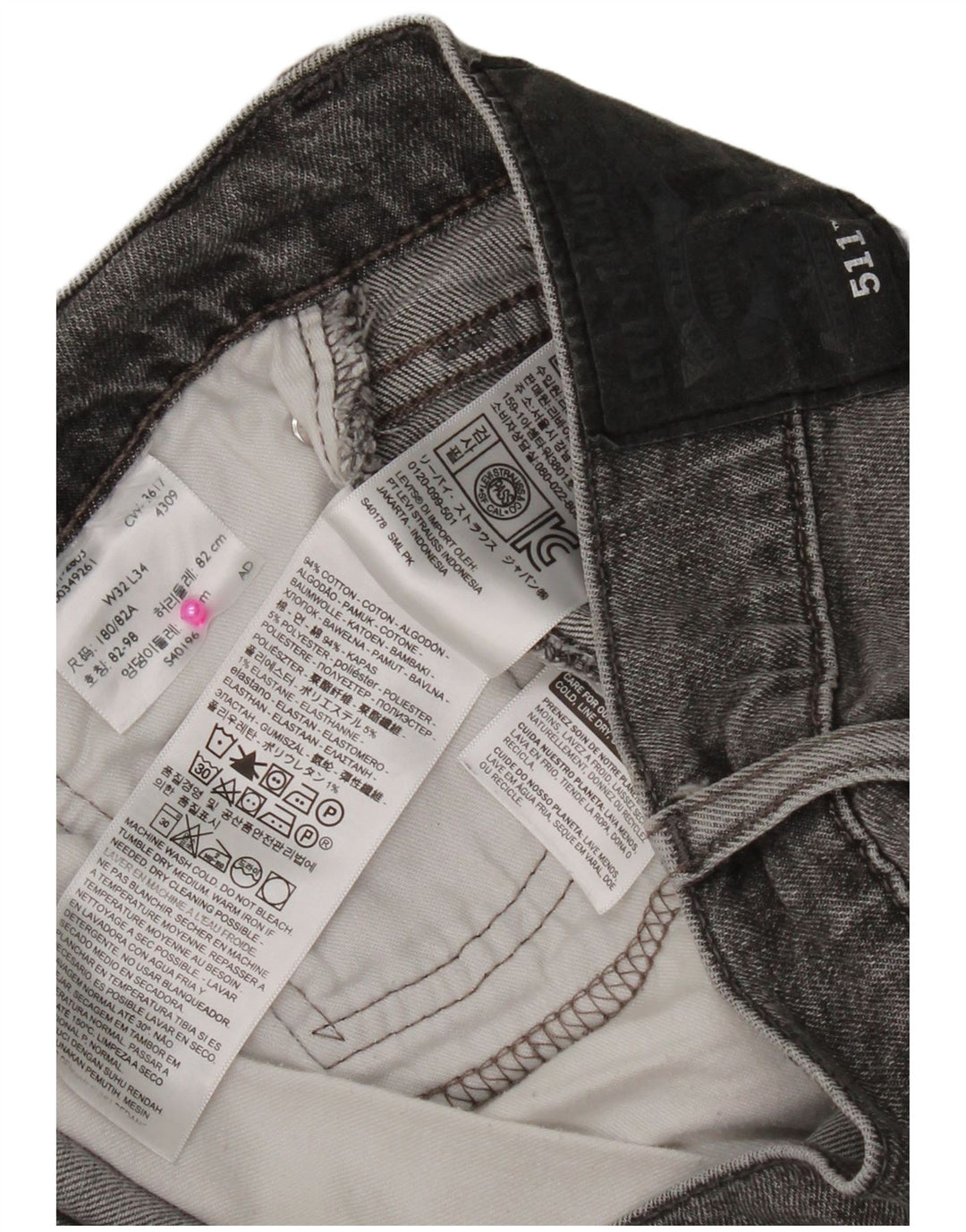 Levi's Herren 511 Slim Jeans W32 L34 Graue Baumwolle