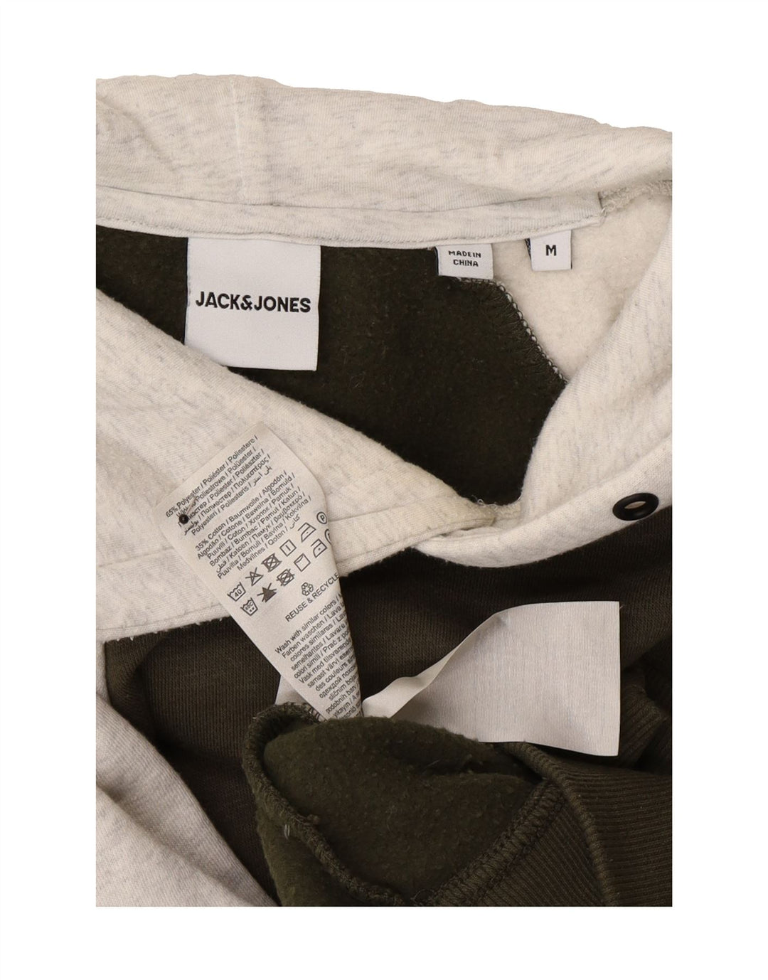 JACK & JONES Mens Hoodie Jumper Medium Khaki Colourblock Cotton Vintage Jack & Jones and Second-Hand Jack & Jones from Messina Hembry 