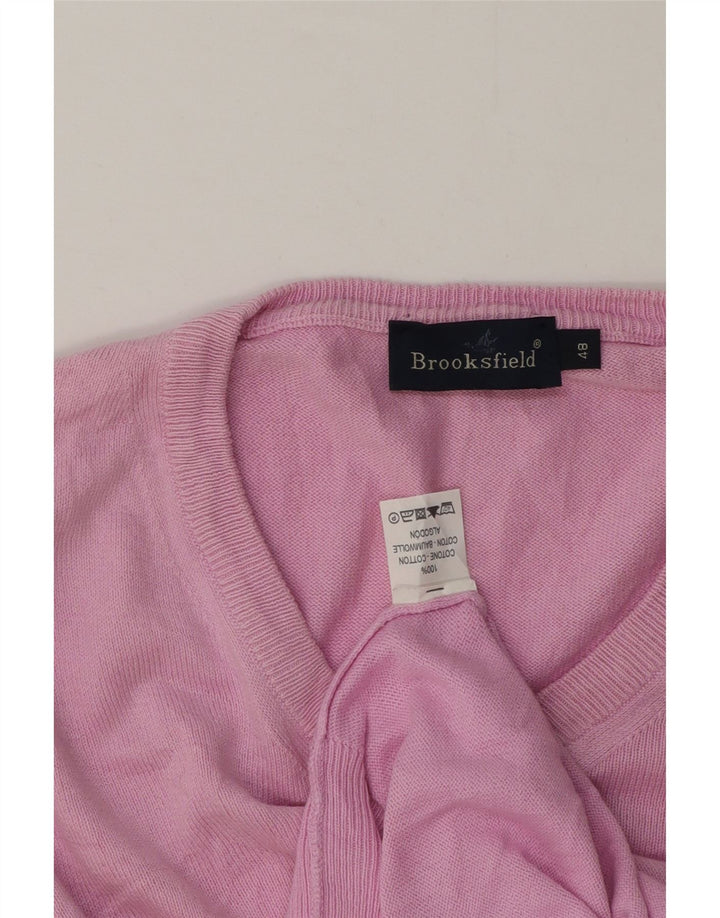 Brooksfield Herren-Pullover mit V-Ausschnitt IT 48 Mittelrosa Baumwolle
