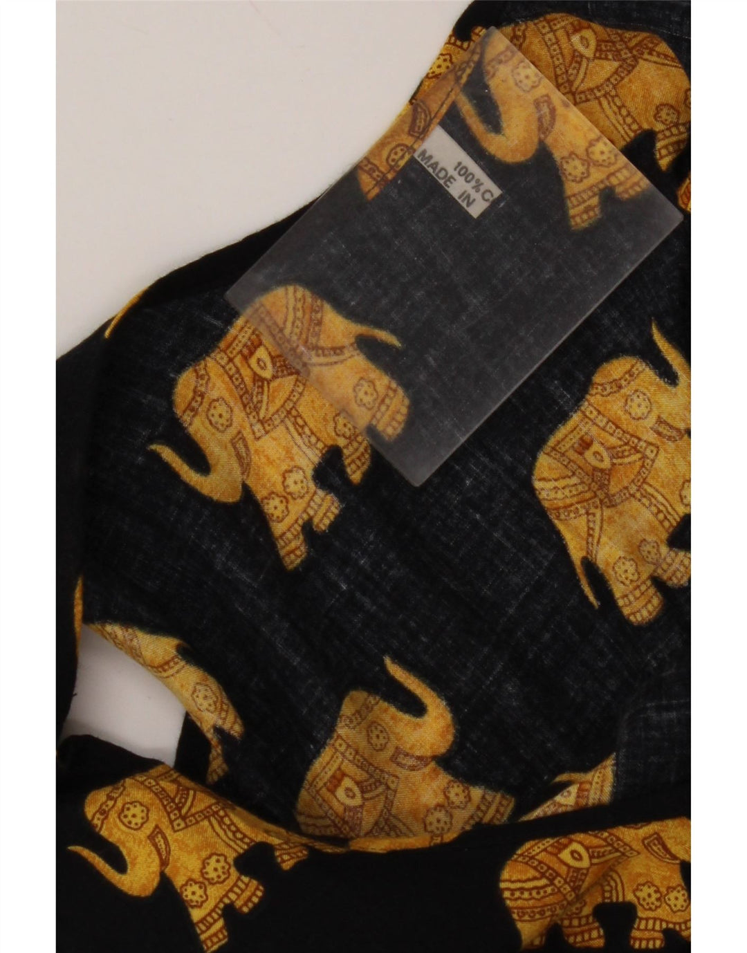 VINTAGE Damen Ärmelloses Sommerkleid UK 12 Mittelschwarze Baumwolle mit Animal-Print