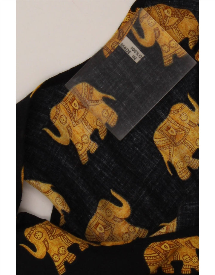 VINTAGE Damen Ärmelloses Sommerkleid UK 12 Mittelschwarze Baumwolle mit Animal-Print