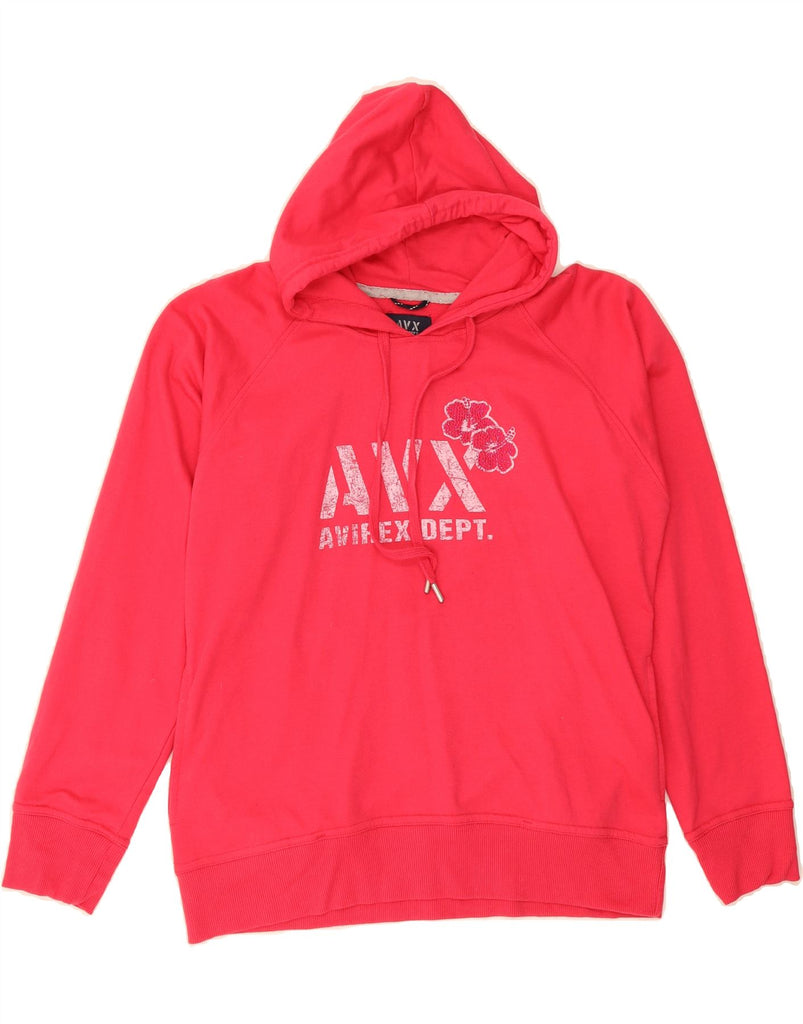 AVIREX Womens Graphic Hoodie Jumper UK 18 XL Pink Floral Cotton Vintage Avirex and Second-Hand Avirex from Messina Hembry 