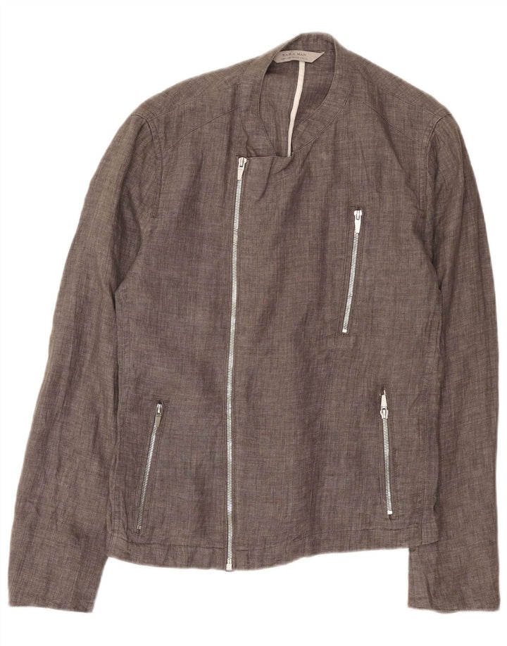 Zara Herren Utility Jacke UK 36 Mittelgraues Leinen