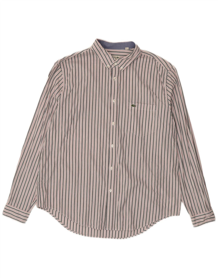 Lacoste Herren-Hemd mit normaler Passform, Größe 45, XL, weiß gestreift, Baumwolle