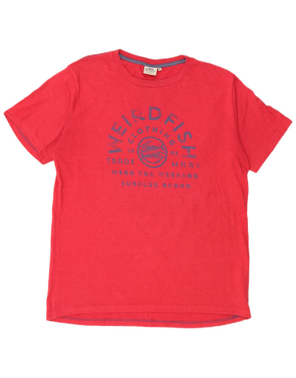 WEIRD FISH Herren-T-Shirt mit Grafik, Größe L, aus roter Baumwolle