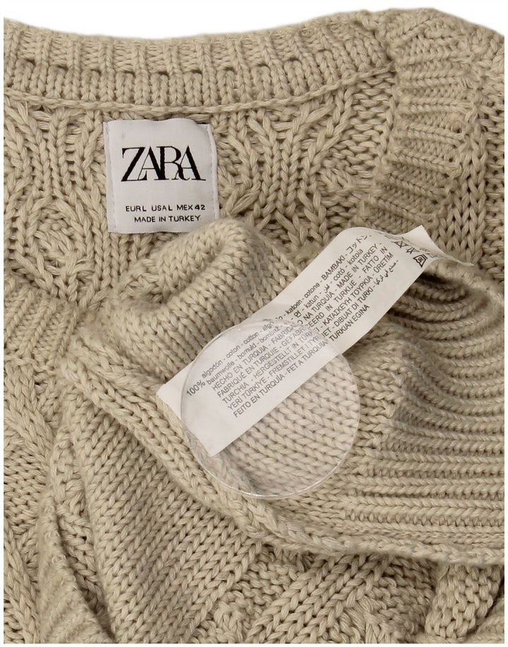 Zara Herren-Pullover mit U-Boot-Ausschnitt, groß, beige Baumwolle