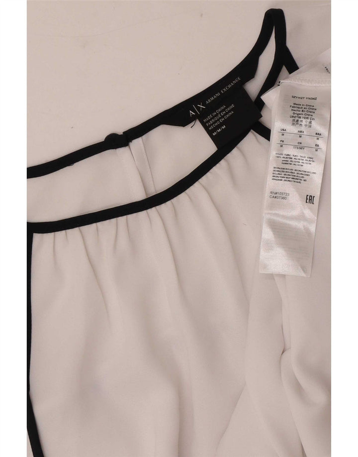 Armani Exchange Damen-Blusenoberteil UK 14 Mittelweißes Farbblock-Polyester