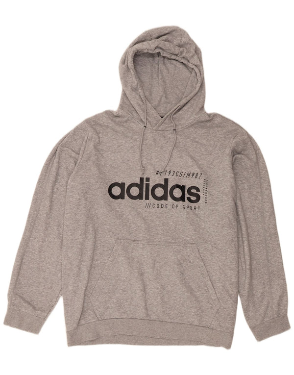 Adidas Mens Graphic Hoodie Jumper 2XL Grey Flecked Cotton