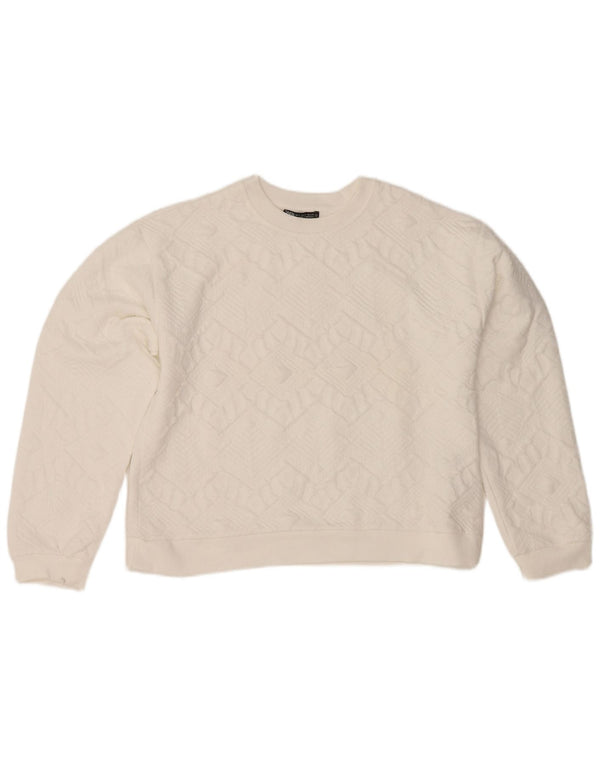 Zara Damen Crop Oversized Sweatshirt Pullover UK 10 Small Weiß Geometrisch