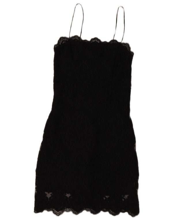 Topshop Damen Ärmelloses Etuikleid UK 6 XS Schwarz geblümt
