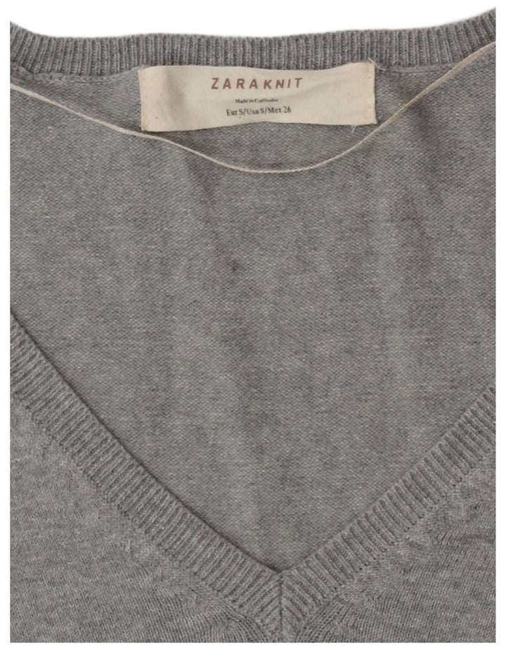 Zara Damen-Pullover mit V-Ausschnitt, Größe S, Grau