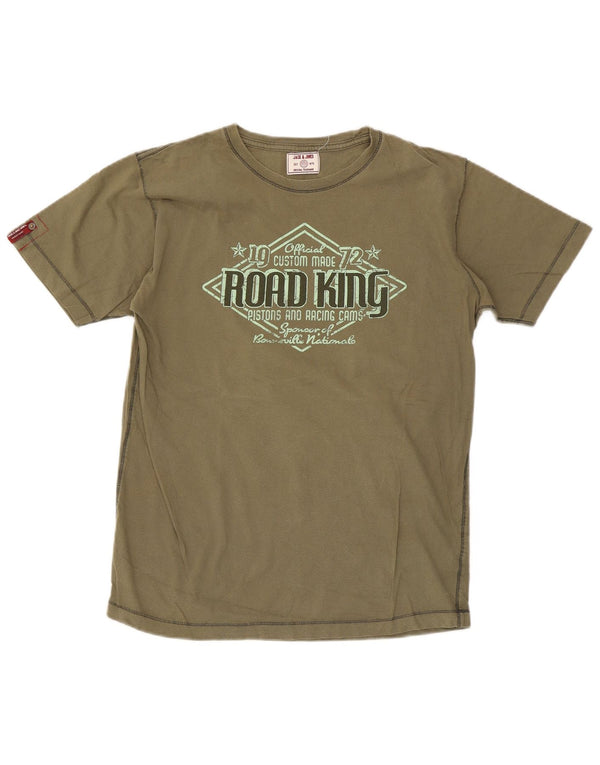 Jack & Jones Herren Grafik T-Shirt Top XL Khaki Baumwolle