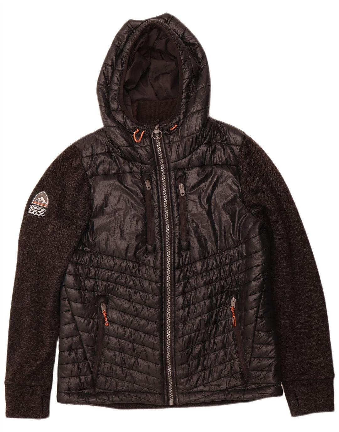 SUPERDRY Wattierte Herrenjacke mit Kapuze, UK 42, XL, Schwarz, Colourblock-Polyester