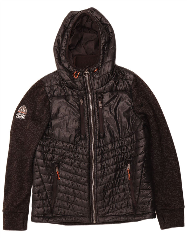 SUPERDRY Wattierte Herrenjacke mit Kapuze, UK 42, XL, Schwarz, Colourblock-Polyester
