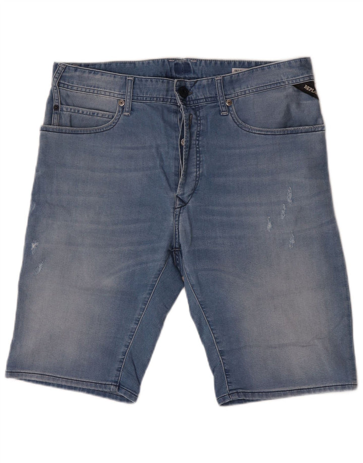 Replay Herren-Jeansshorts, W32, mittelblau, Baumwolle